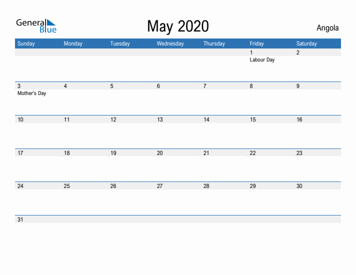 Fillable May 2020 Calendar