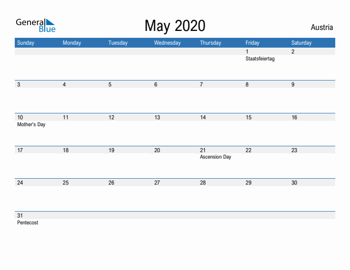 Fillable May 2020 Calendar