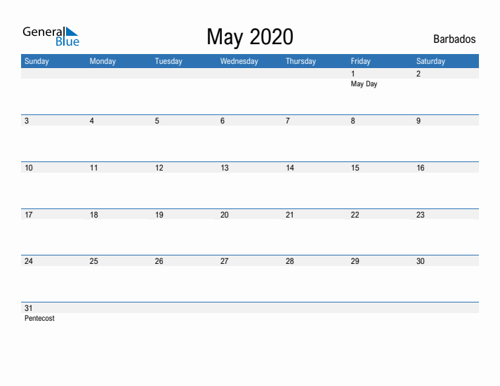 Fillable May 2020 Calendar