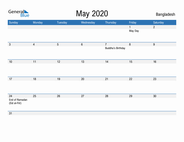 Fillable May 2020 Calendar