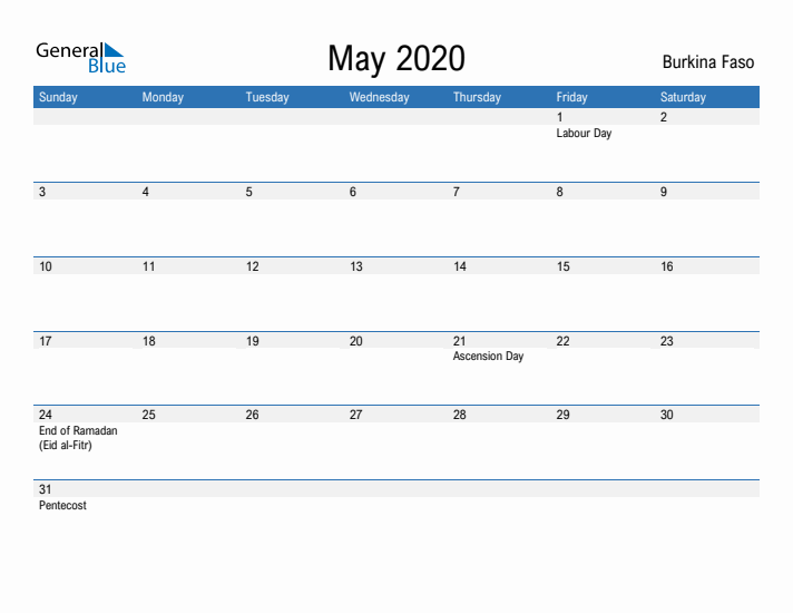 Fillable May 2020 Calendar