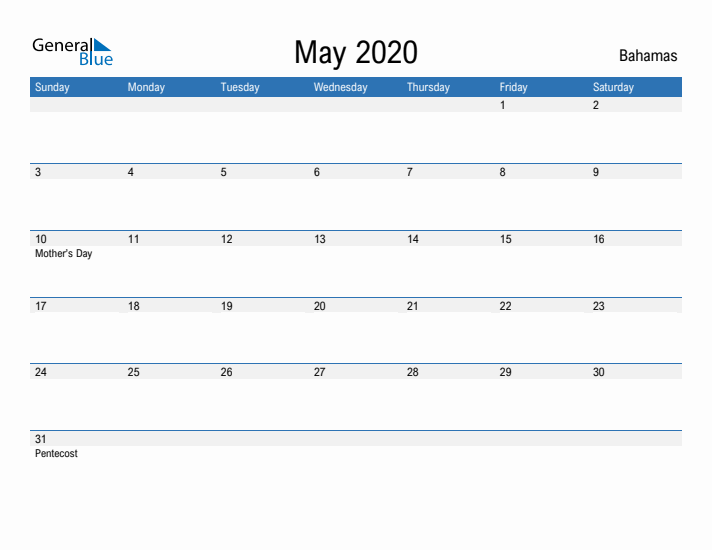 Fillable May 2020 Calendar