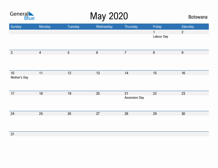 Fillable May 2020 Calendar