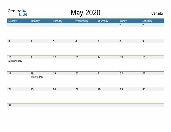 Fillable May 2020 Calendar