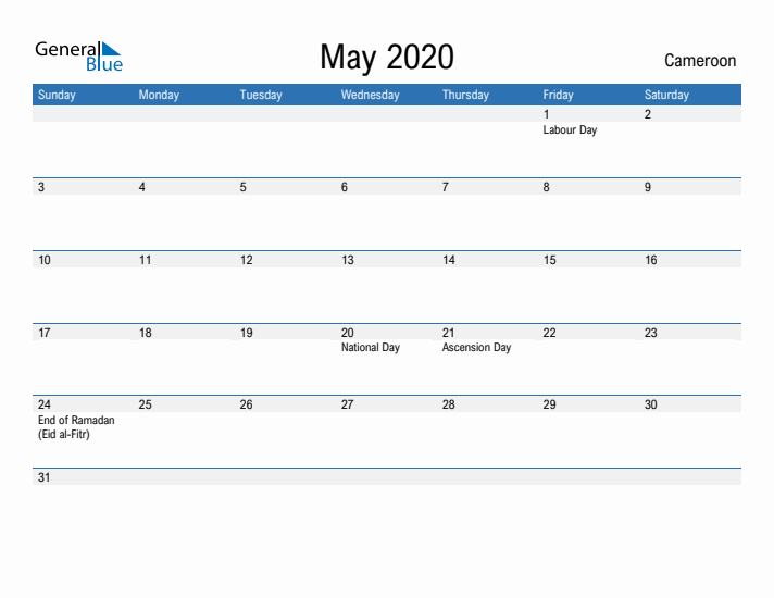 Fillable May 2020 Calendar