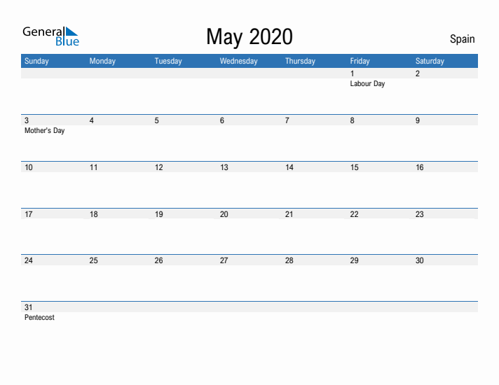 Fillable May 2020 Calendar