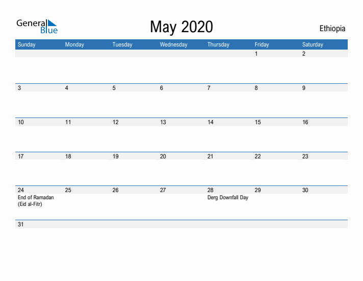 Fillable May 2020 Calendar