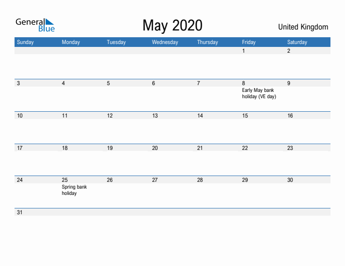 Fillable May 2020 Calendar