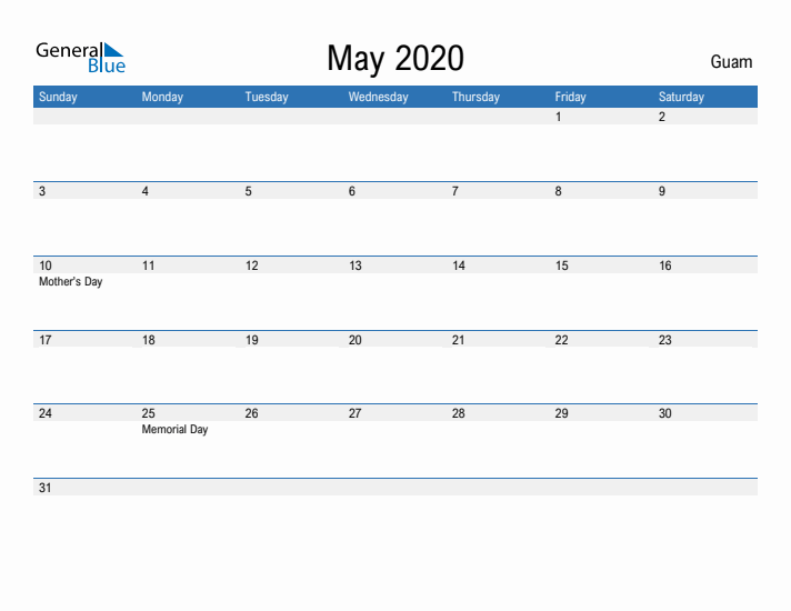 Fillable May 2020 Calendar