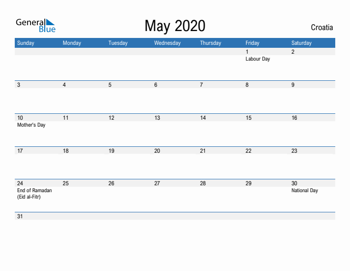 Fillable May 2020 Calendar