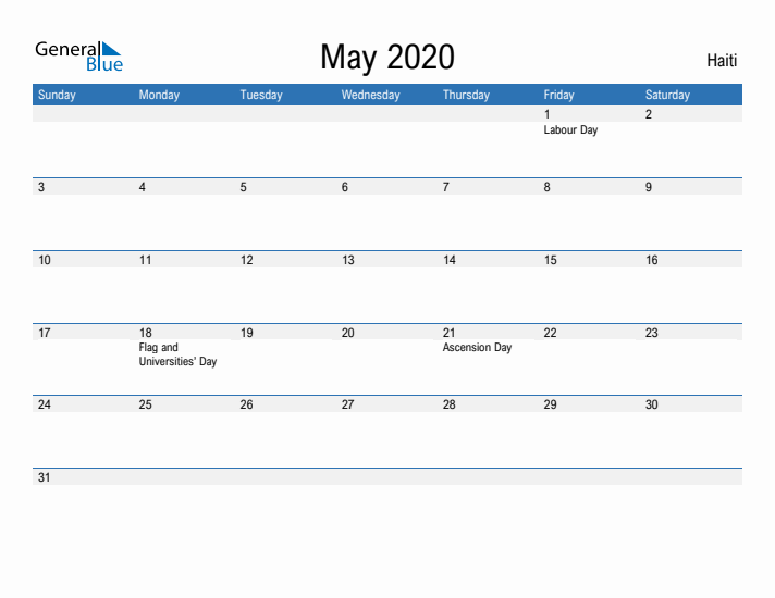 Fillable May 2020 Calendar