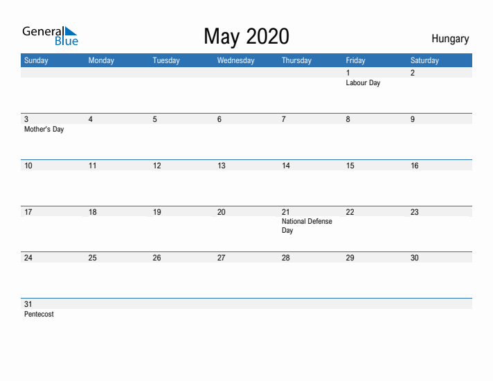 Fillable May 2020 Calendar