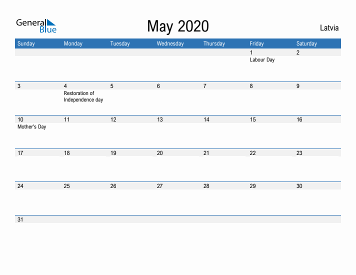 Fillable May 2020 Calendar