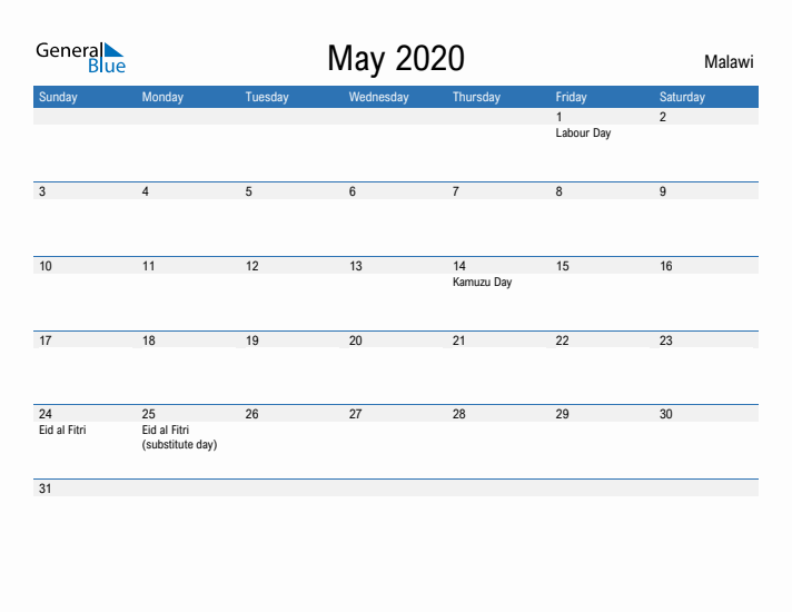 Fillable May 2020 Calendar