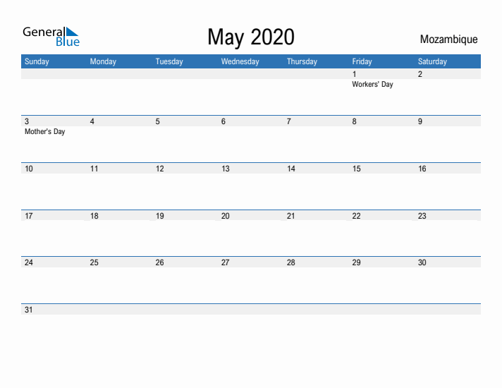 Fillable May 2020 Calendar