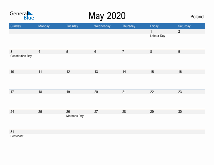 Fillable May 2020 Calendar