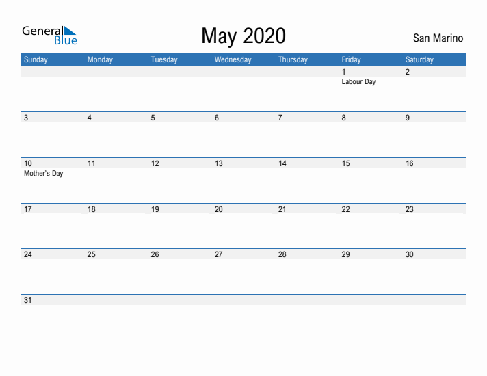 Fillable May 2020 Calendar