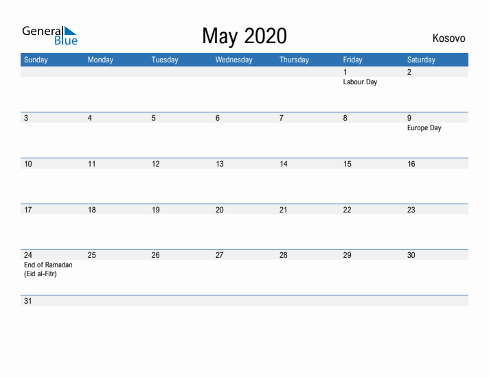 Fillable May 2020 Calendar