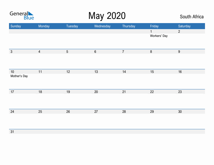 Fillable May 2020 Calendar