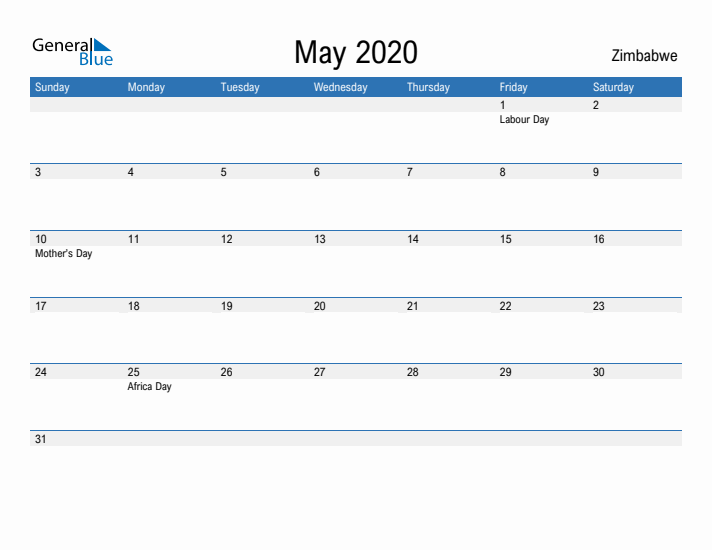 Fillable May 2020 Calendar