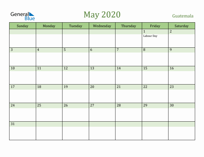 May 2020 Calendar with Guatemala Holidays