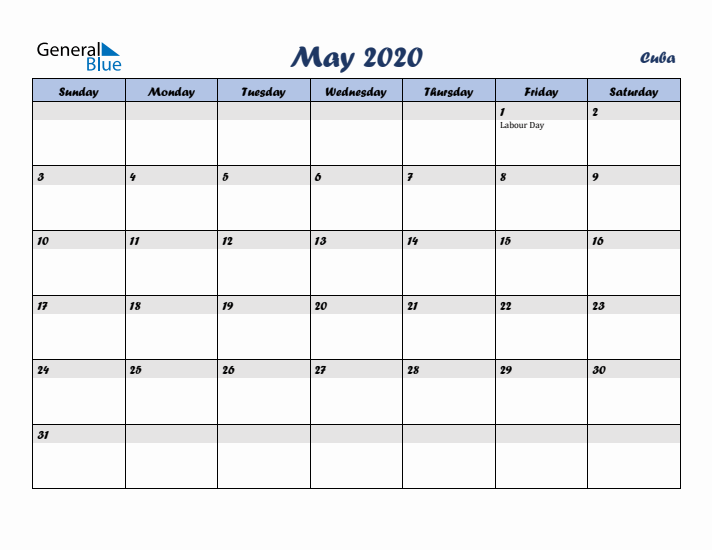 May 2020 Calendar with Holidays in Cuba