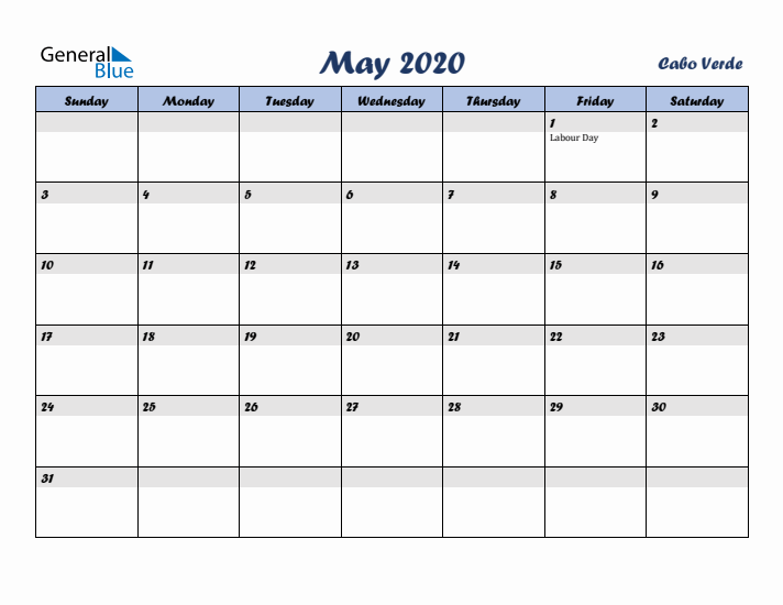 May 2020 Calendar with Holidays in Cabo Verde