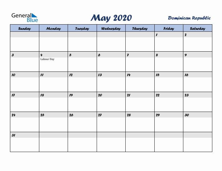 May 2020 Calendar with Holidays in Dominican Republic