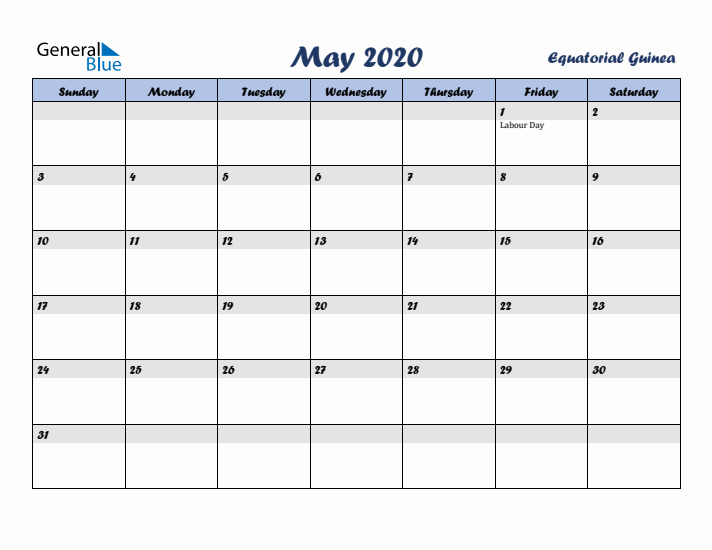 May 2020 Calendar with Holidays in Equatorial Guinea