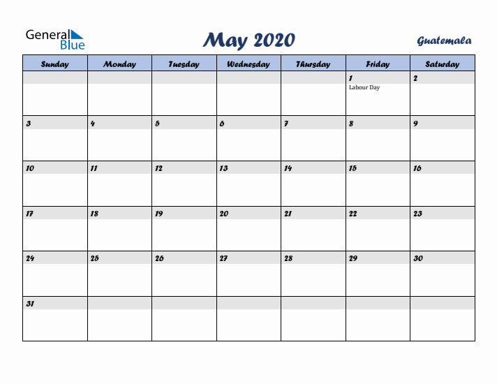 May 2020 Calendar with Holidays in Guatemala