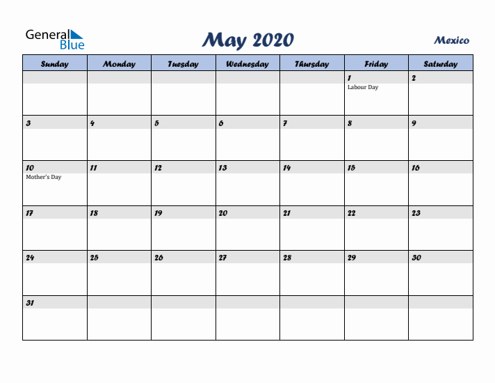 May 2020 Calendar with Holidays in Mexico