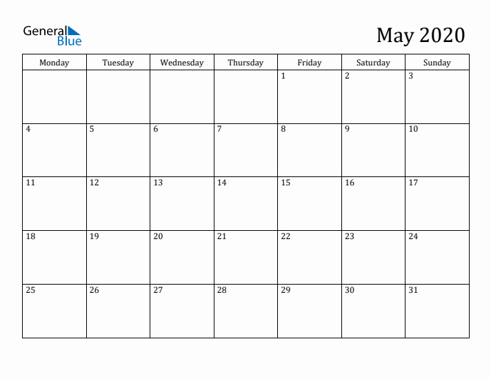 May 2020 Calendar