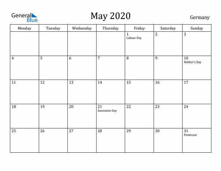 May 2020 Calendar Germany