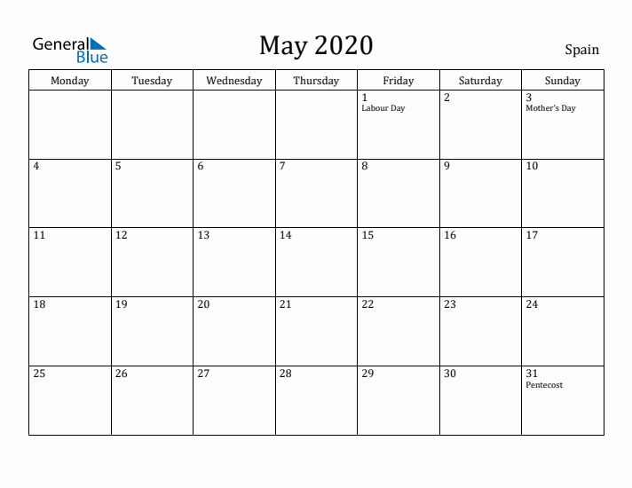 May 2020 Calendar Spain