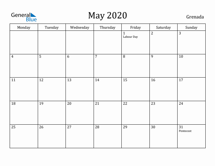 May 2020 Calendar Grenada