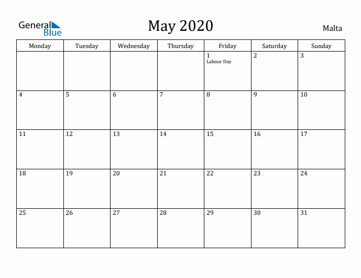 May 2020 Calendar Malta