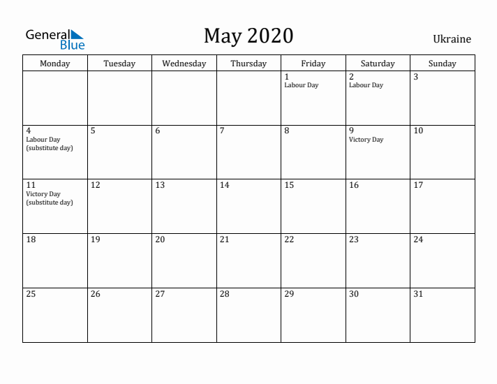 May 2020 Calendar Ukraine