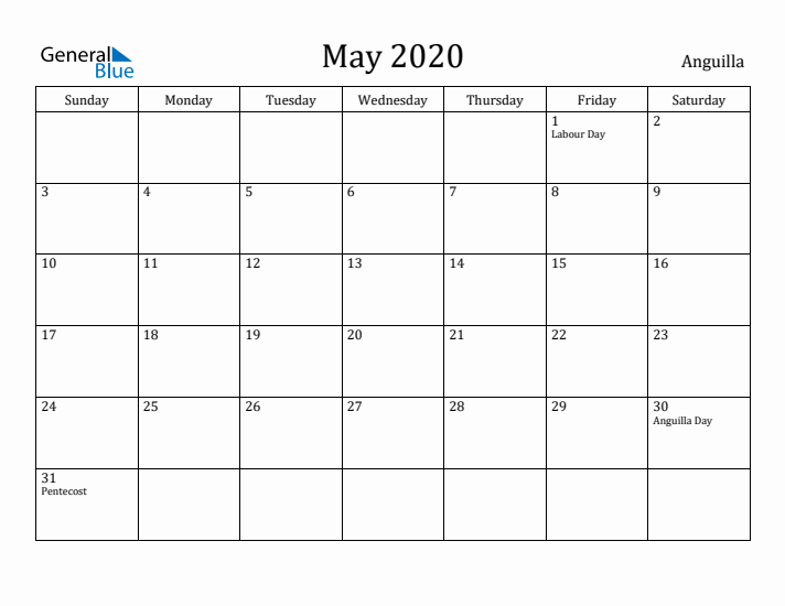 May 2020 Calendar Anguilla