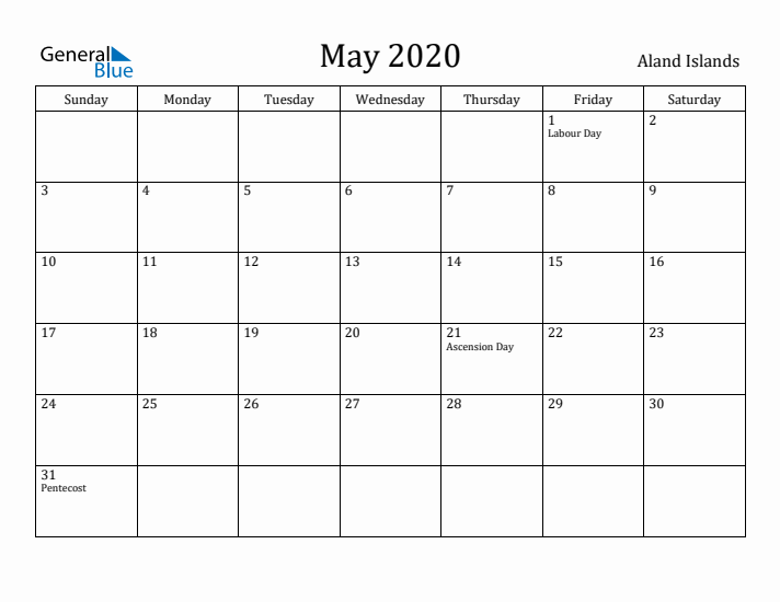 May 2020 Calendar Aland Islands