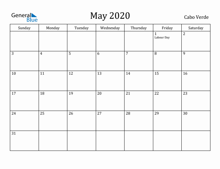 May 2020 Calendar Cabo Verde