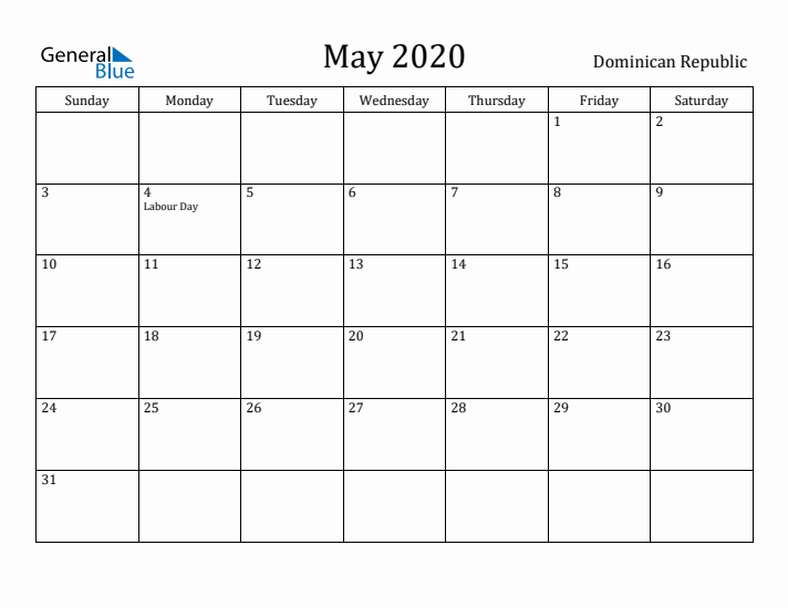 May 2020 Calendar Dominican Republic