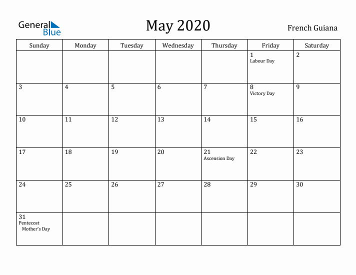 May 2020 Calendar French Guiana