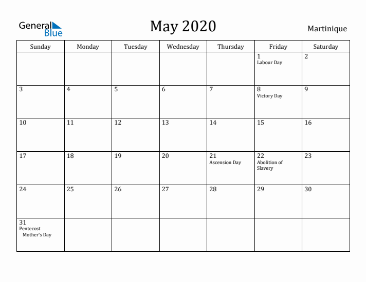 May 2020 Calendar Martinique