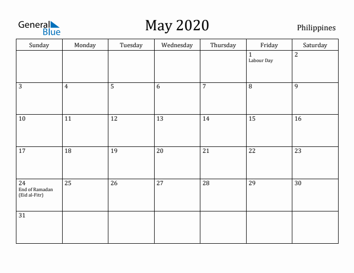 May 2020 Calendar Philippines