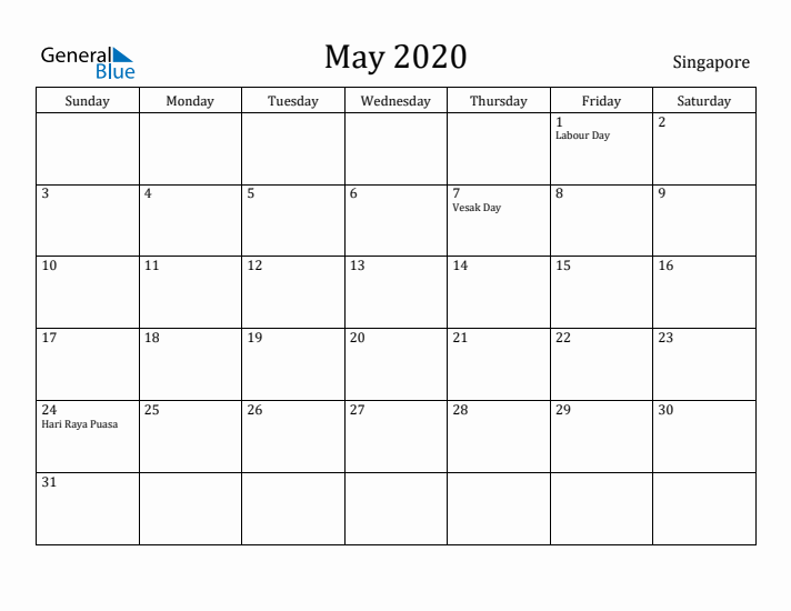 May 2020 Calendar Singapore