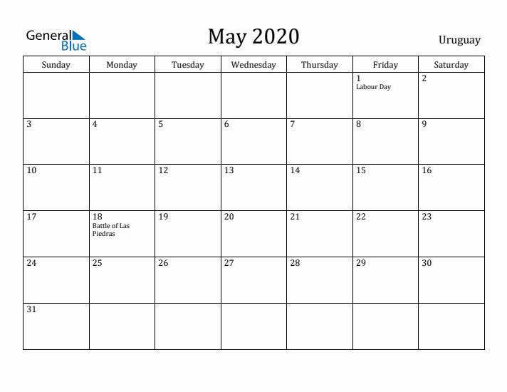 May 2020 Calendar Uruguay