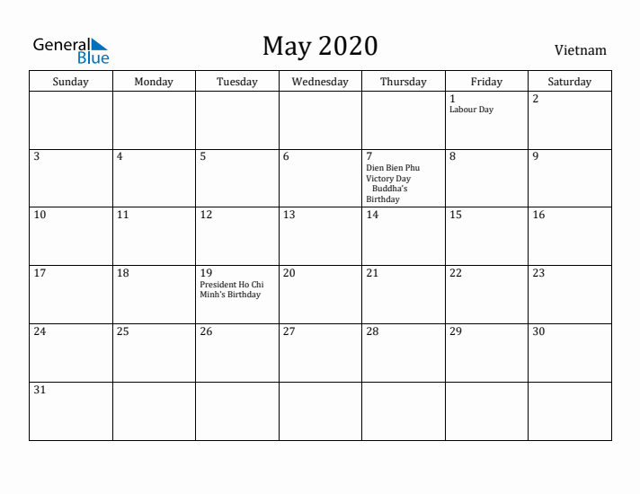 May 2020 Calendar Vietnam