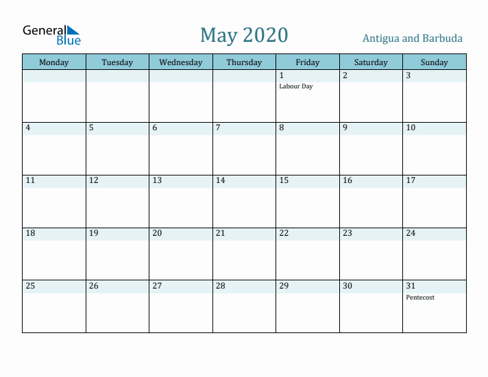 May 2020 Calendar with Holidays