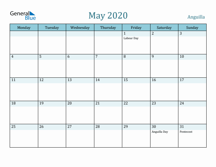 May 2020 Calendar with Holidays