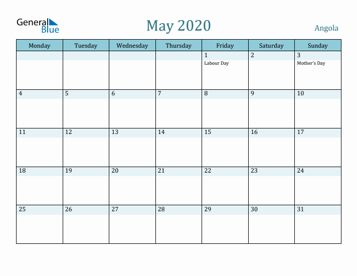 May 2020 Calendar with Holidays